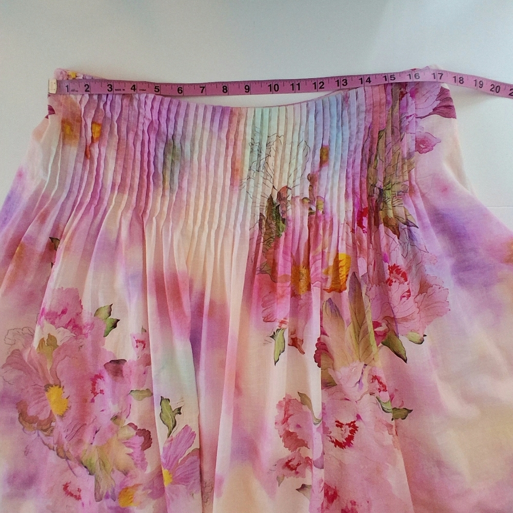 By Anthropologie Low Rise Multicolor Watercolor Cotton Knee Length Skirt Large - Picture 9 of 10